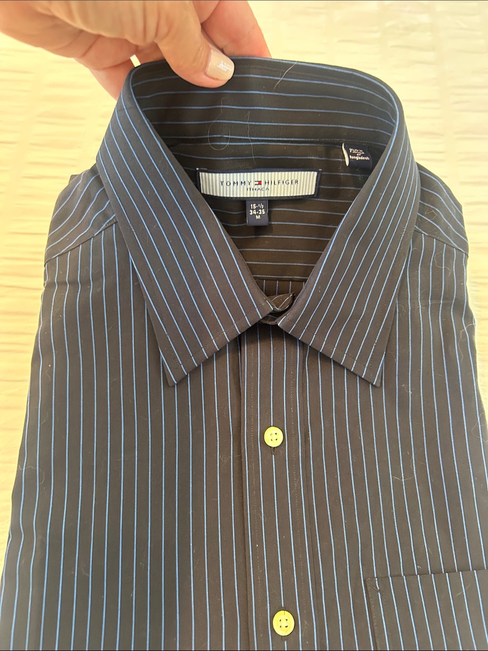 Tommy Hilfiger Black Dress Shirt with Blue Pinstripes